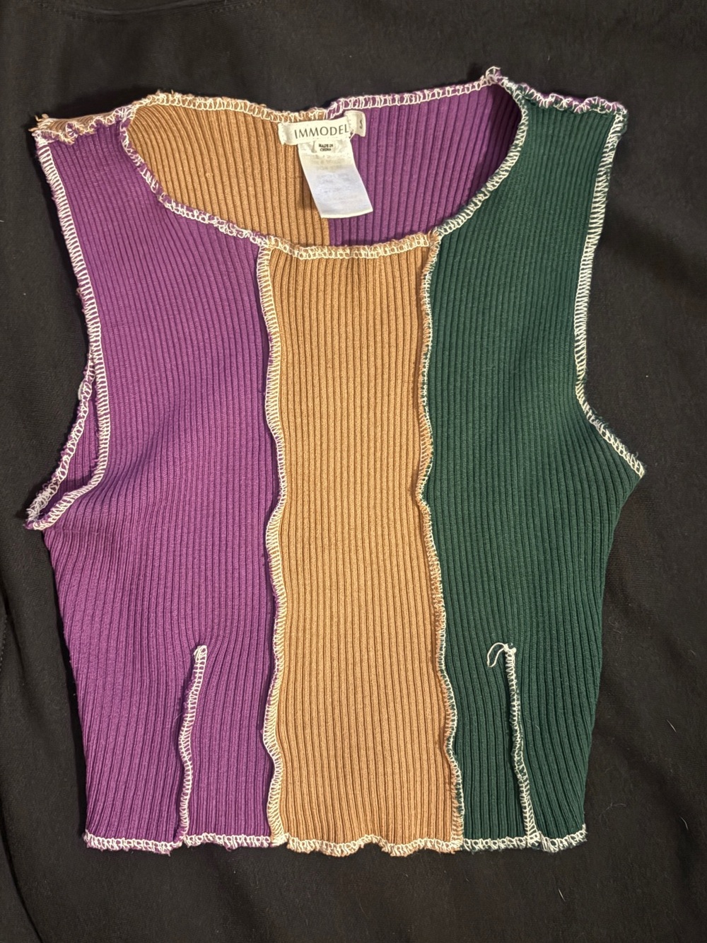 Colorblock Ribbed Tank Top - Purple, Camel & Green